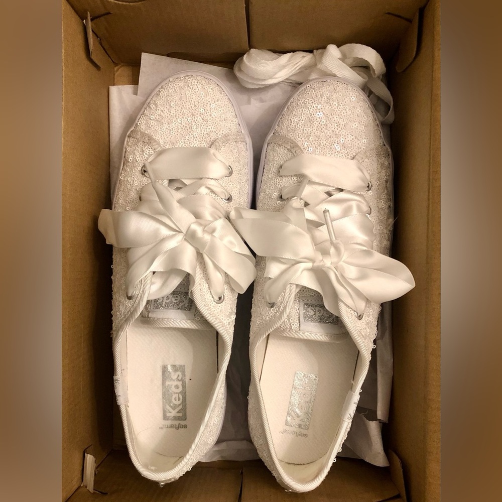 Bridal Sneakers | KEDS white sequin platform sneakers | Size 6 1/2 | Worn once!